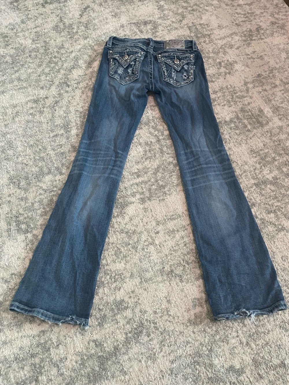 Miss Me Dark Blue Flare Jeans with Embellished Back Pockets